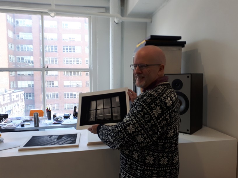 Pierre Blache at La Castiglione Gallery, showing his digital photography prints to students from Michelle Sullivan's course, Current Trends in Digital Communication at McGill