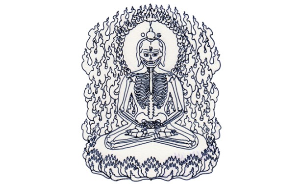 Éric Bolduc, libération, 2005, encre sur acétate, d'après une illustration du Bardo Thödol (Livre tibétain des morts)