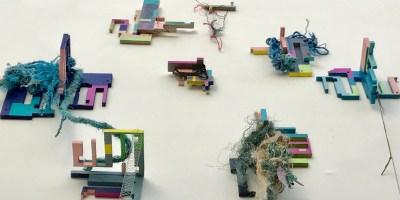 Ari Bayuaji, The Nest, from the series No Place Like Home, 2017, plywood, acrylic paint, found plastic ropes, dimension variable