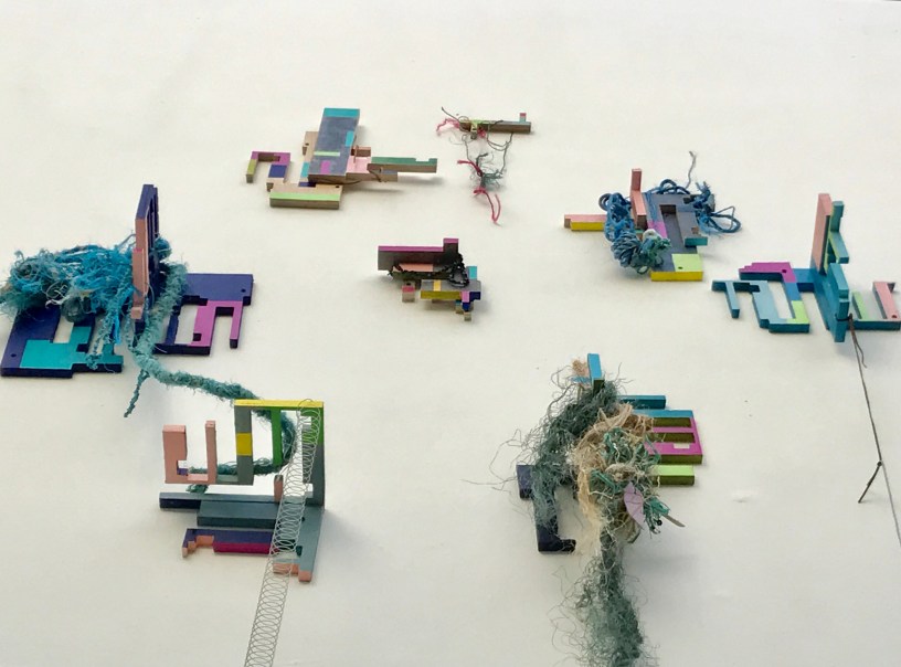 Ari Bayuaji, The Nest, from the series No Place Like Home, 2017, plywood, acrylic paint, found plastic ropes, dimension variable